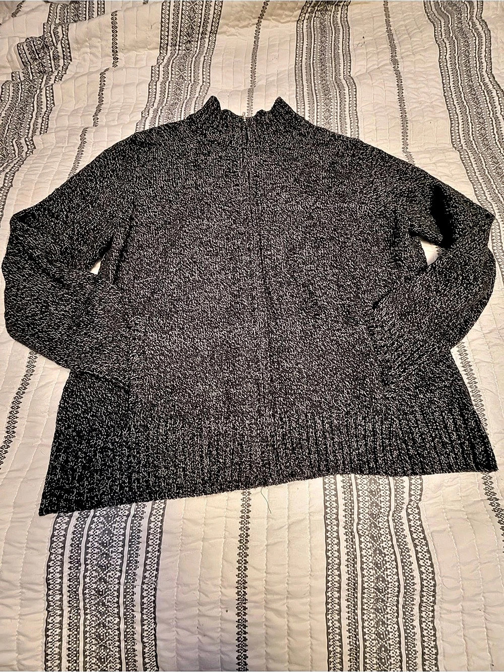 Karen Scott Marled zip up Cardigan Sweater in Black & Gray Large